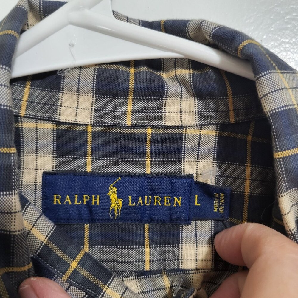 Ralph Lauren Men's Large Long Sleeve Button Down Shirt Plaid Blue Yellow - Picture 6 of 10